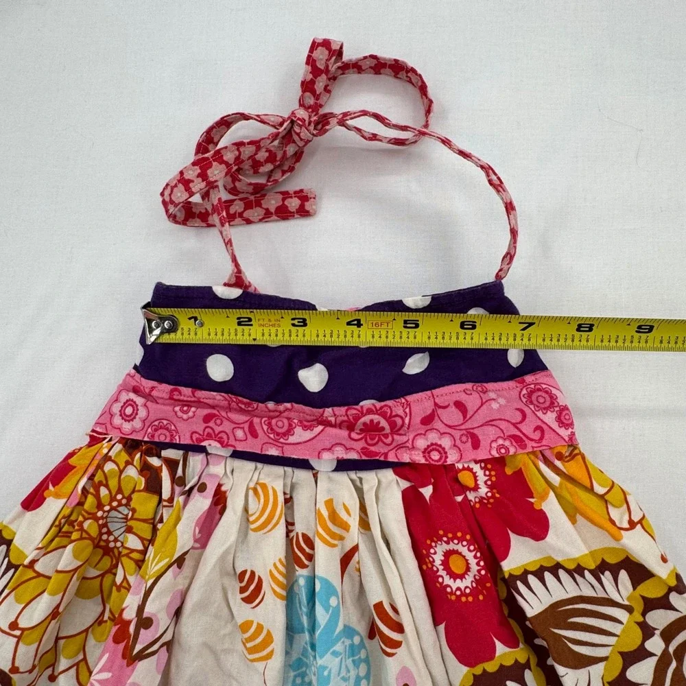 Handmade Vtg 2000s Girls Boho Floral Polka Dot Halter Dress Ruffle Trim 2T/24M